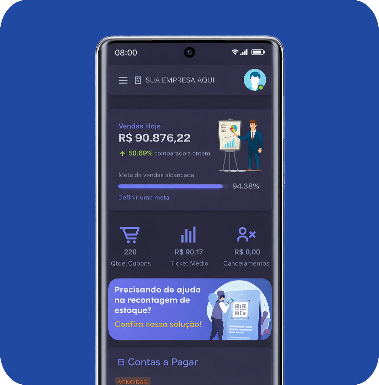 Dashboard do aplicativo mobile da Diamante