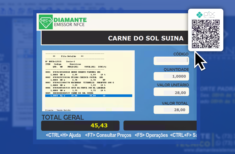 Tela do Frente de Caixa da Diamante