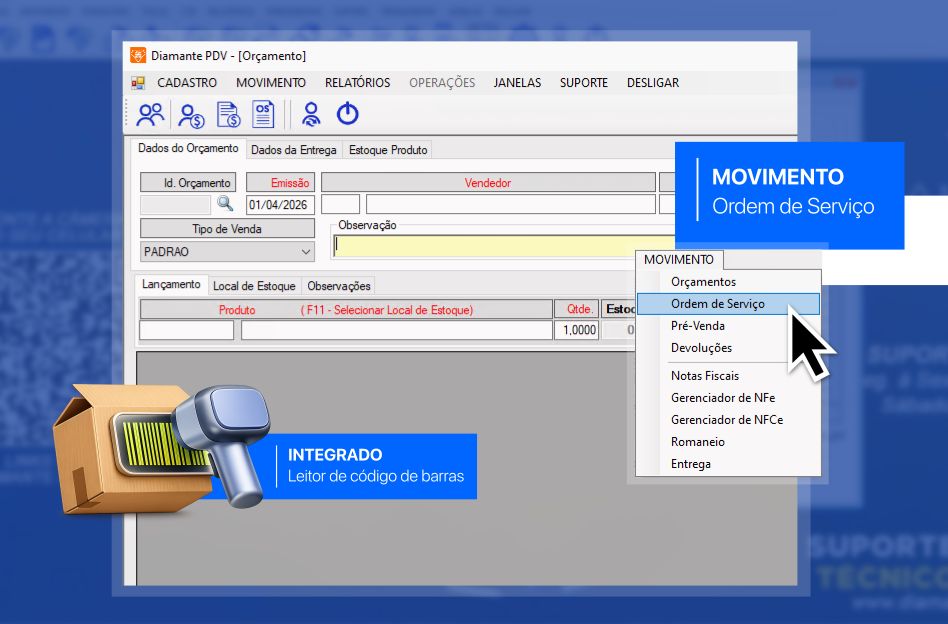 Tela do sistema da Diamante