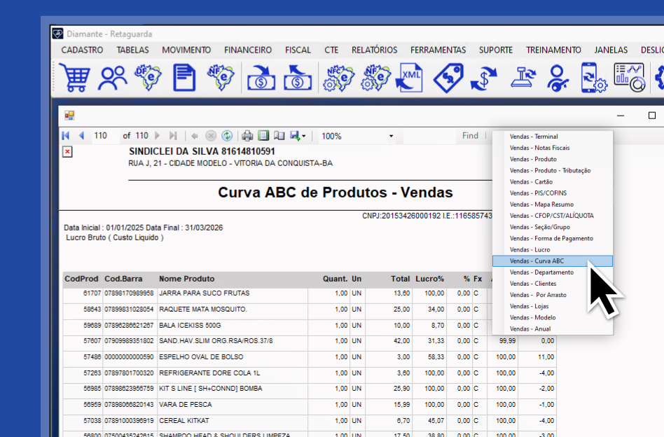 Tela do sistema da Diamante